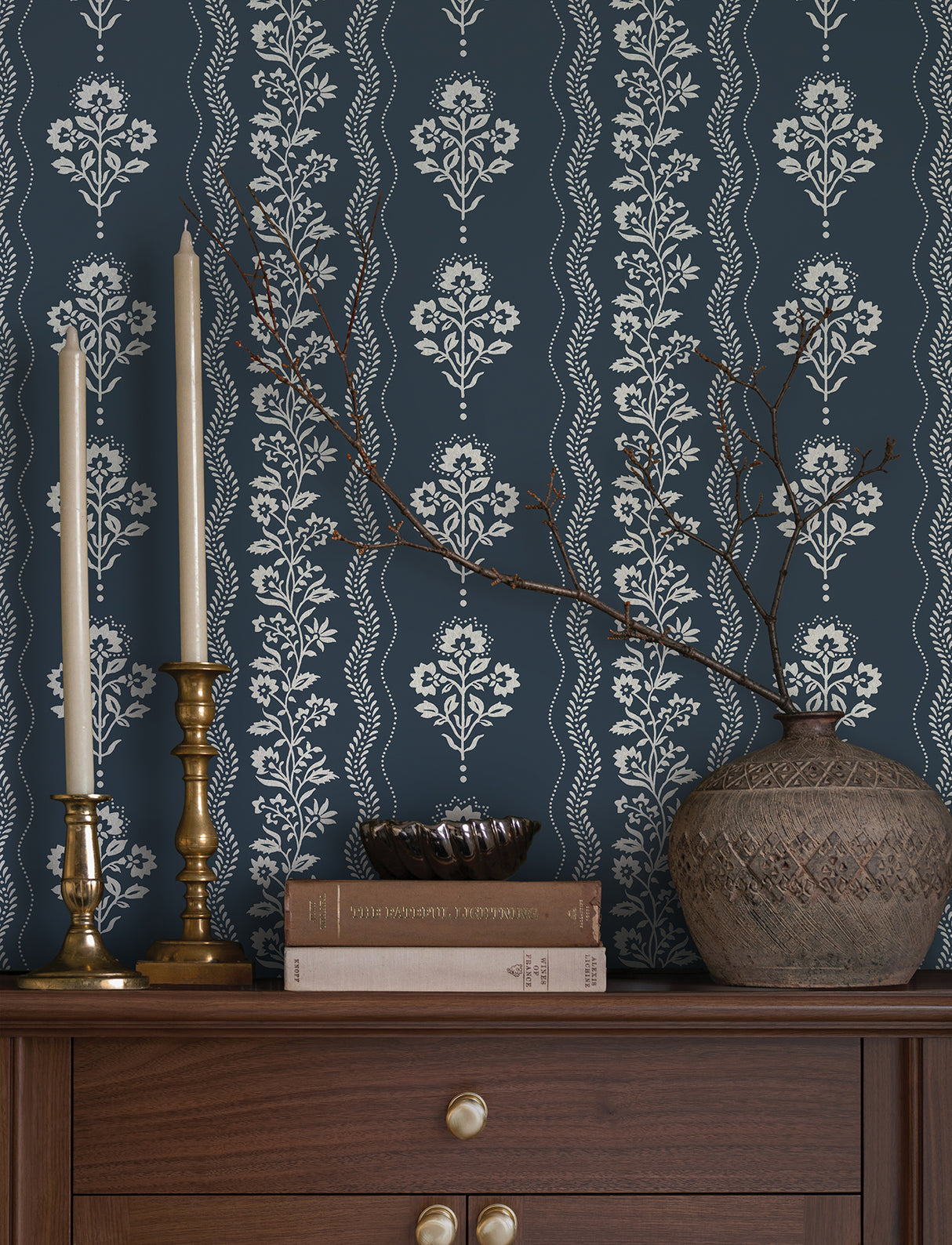 Chesapeake 4199-83721 Lenea Navy Floral Stripe Wallpaper