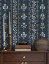 Chesapeake 4199-83721 Lenea Navy Floral Stripe Wallpaper
