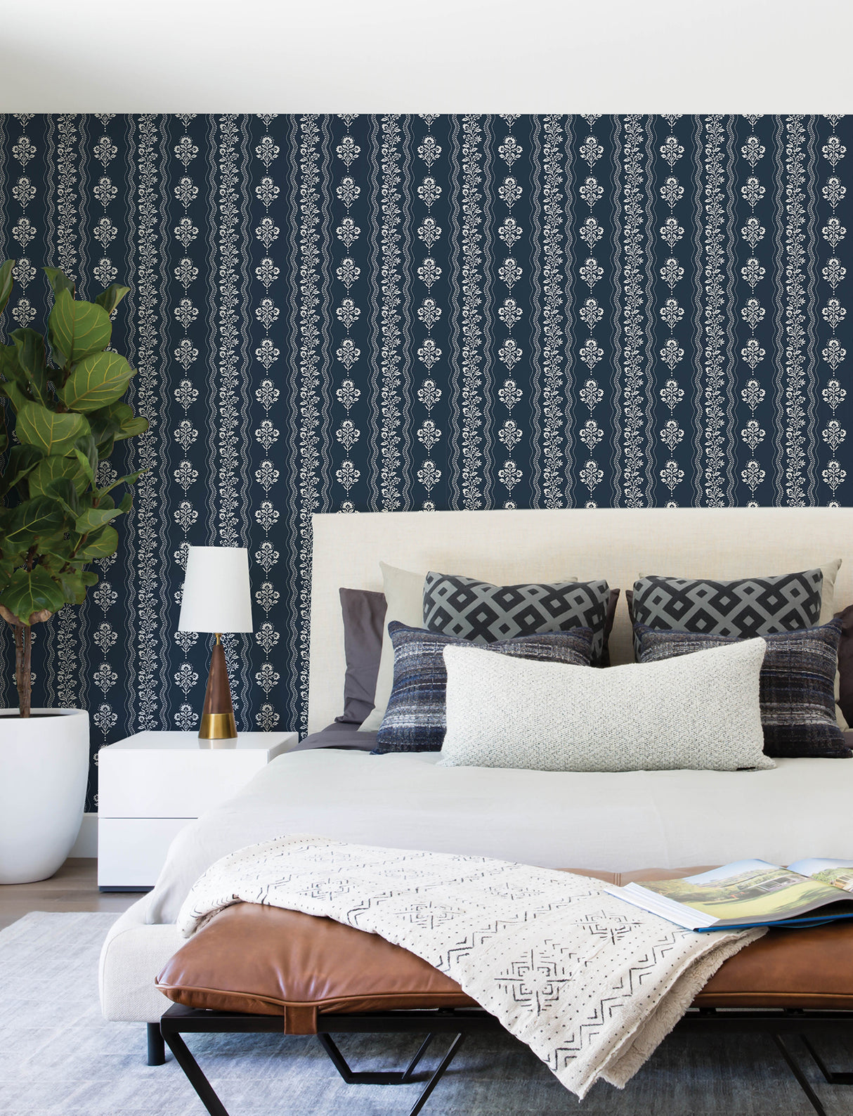Chesapeake 4199-83721 Lenea Navy Floral Stripe Wallpaper