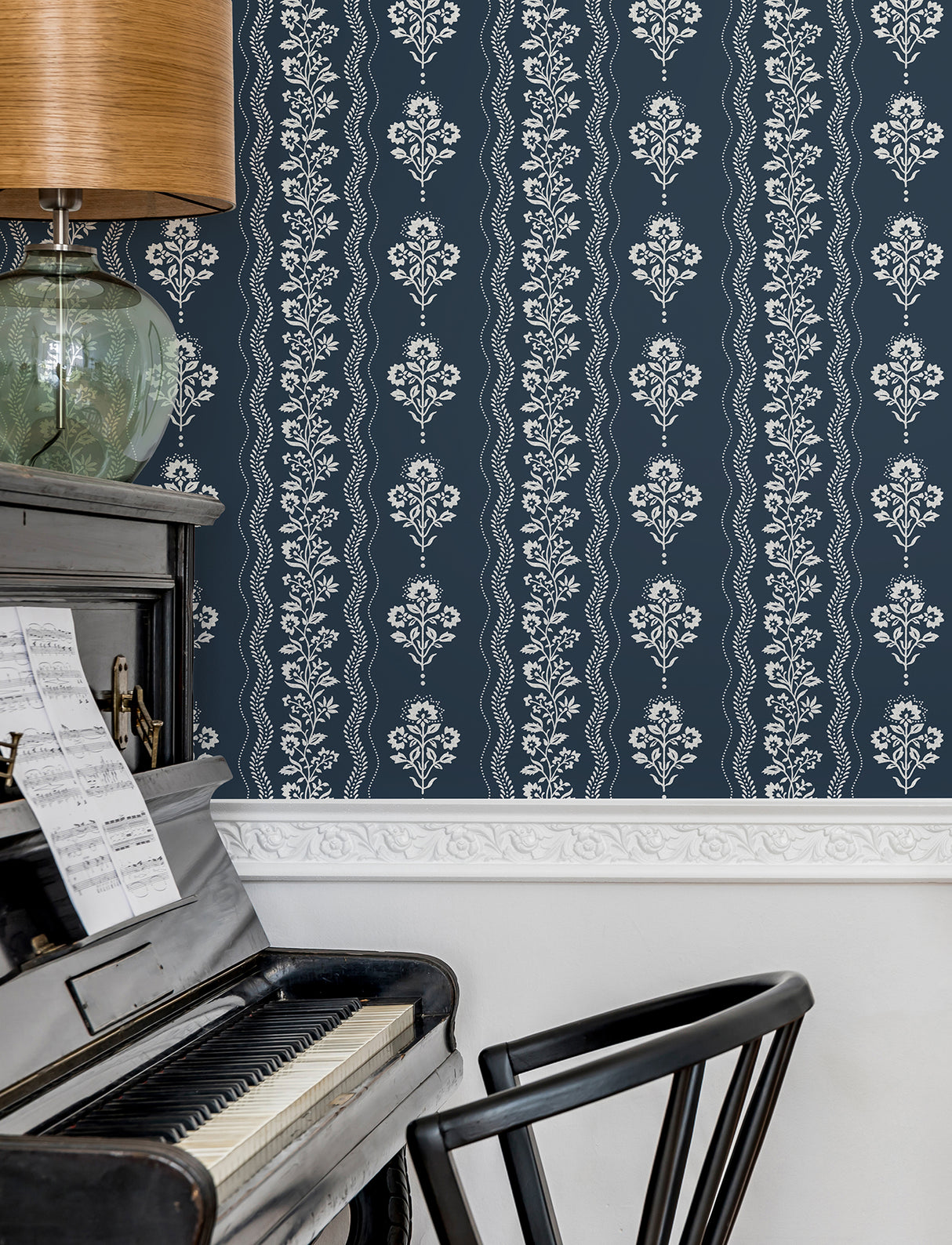 Chesapeake 4199-83721 Lenea Navy Floral Stripe Wallpaper