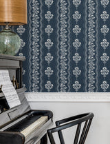 Chesapeake 4199-83721 Lenea Navy Floral Stripe Wallpaper