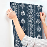 Chesapeake 4199-83721 Lenea Navy Floral Stripe Wallpaper