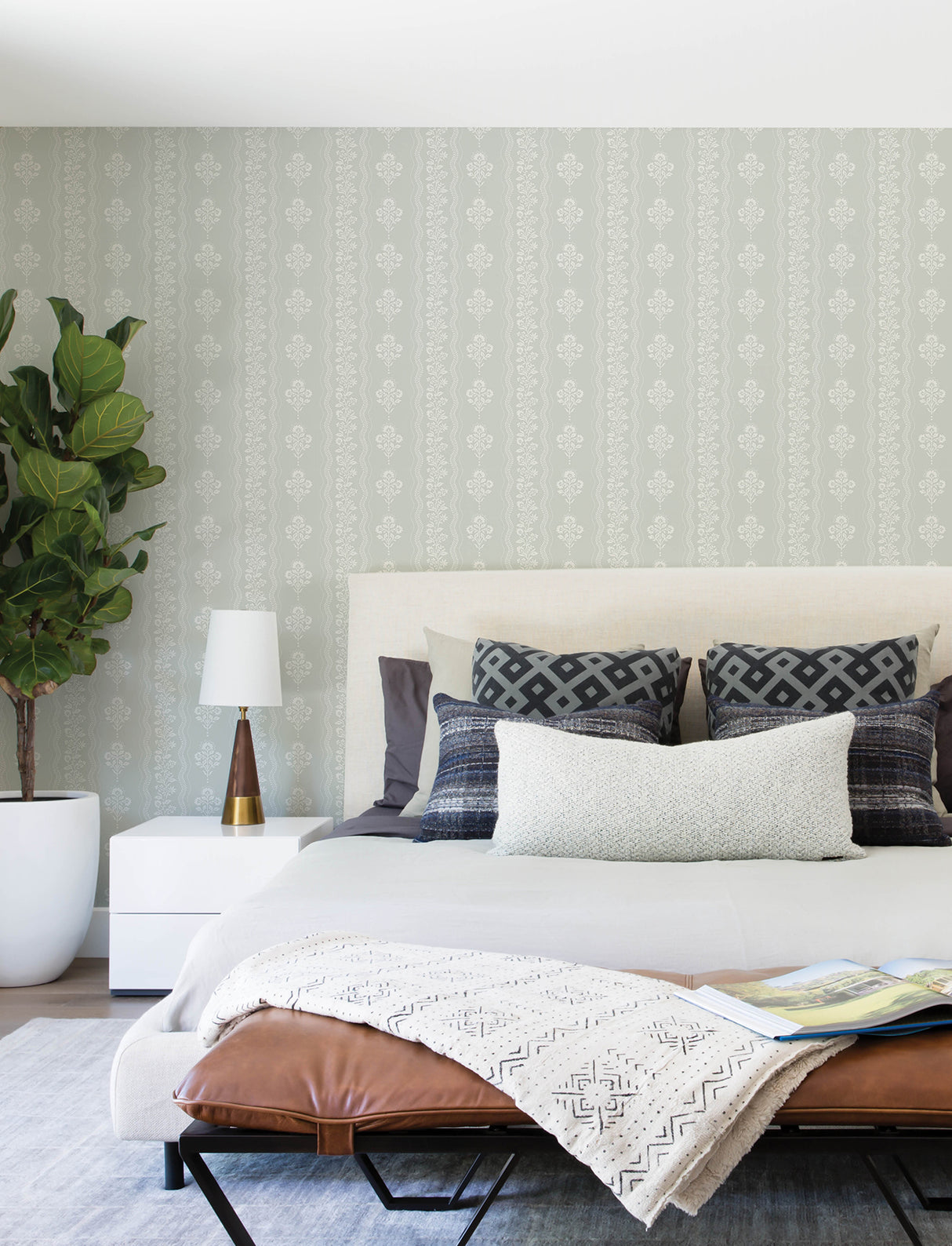 Chesapeake 4199-83722 Lenea Aqua Floral Stripe Wallpaper