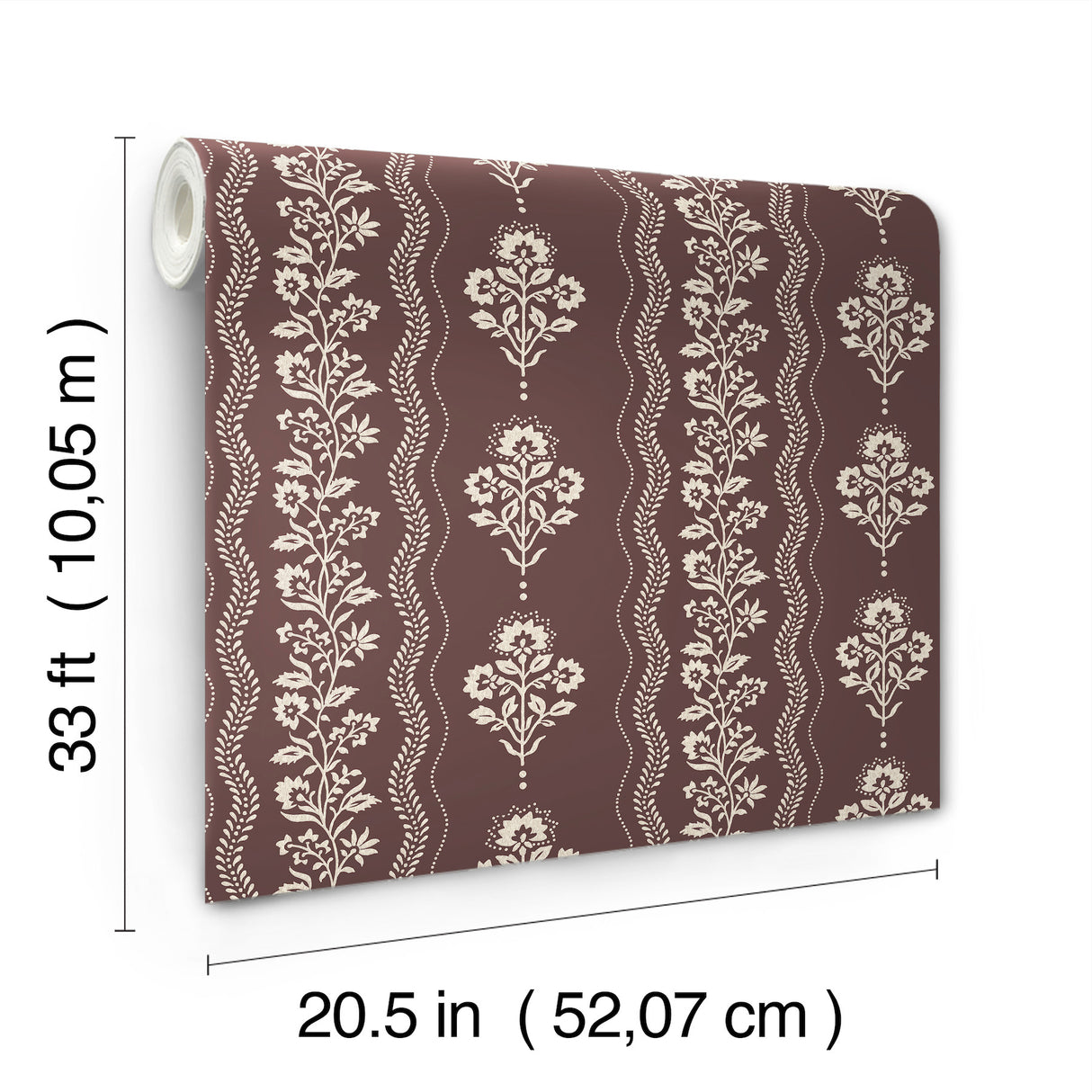 Chesapeake 4199-83723 Lenea Burgundy Floral Stripe Wallpaper