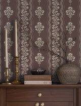 Chesapeake 4199-83723 Lenea Burgundy Floral Stripe Wallpaper