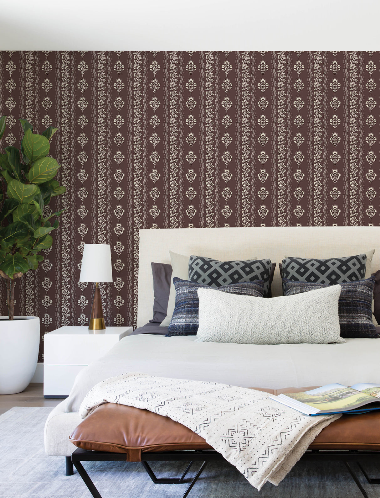 Chesapeake 4199-83723 Lenea Burgundy Floral Stripe Wallpaper