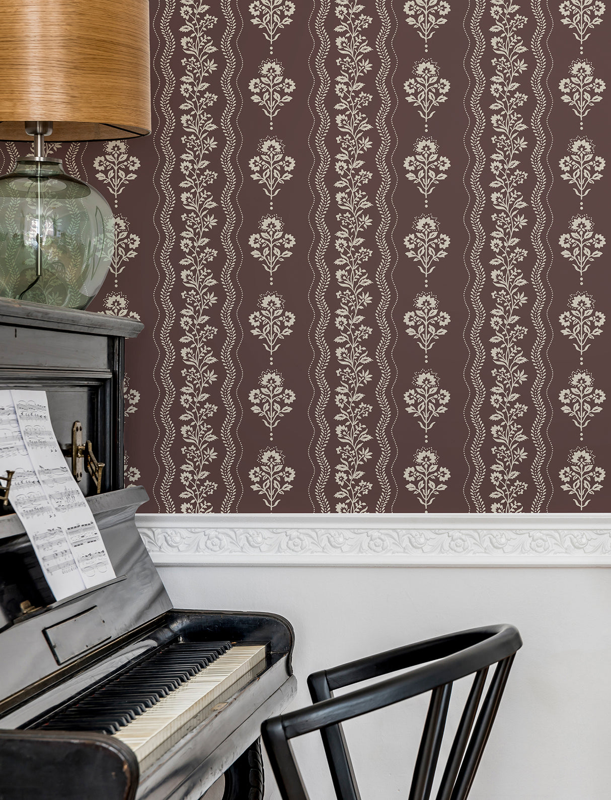 Chesapeake 4199-83723 Lenea Burgundy Floral Stripe Wallpaper