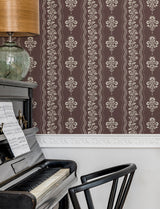Chesapeake 4199-83723 Lenea Burgundy Floral Stripe Wallpaper