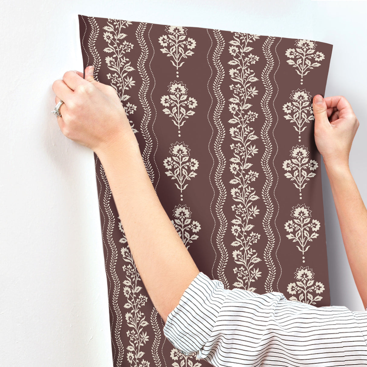 Chesapeake 4199-83723 Lenea Burgundy Floral Stripe Wallpaper