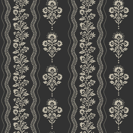 Chesapeake 4199-83724 Lenea Black Floral Stripe Wallpaper
