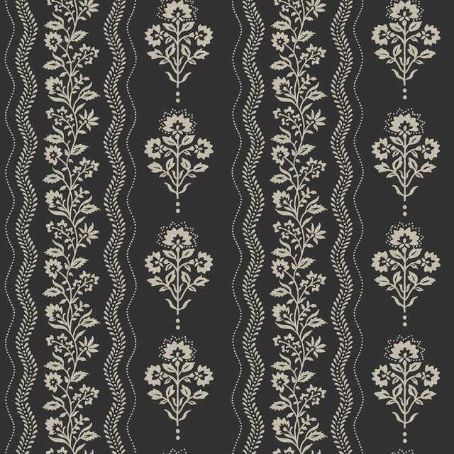 Chesapeake 4199-83724 Lenea Black Floral Stripe Wallpaper
