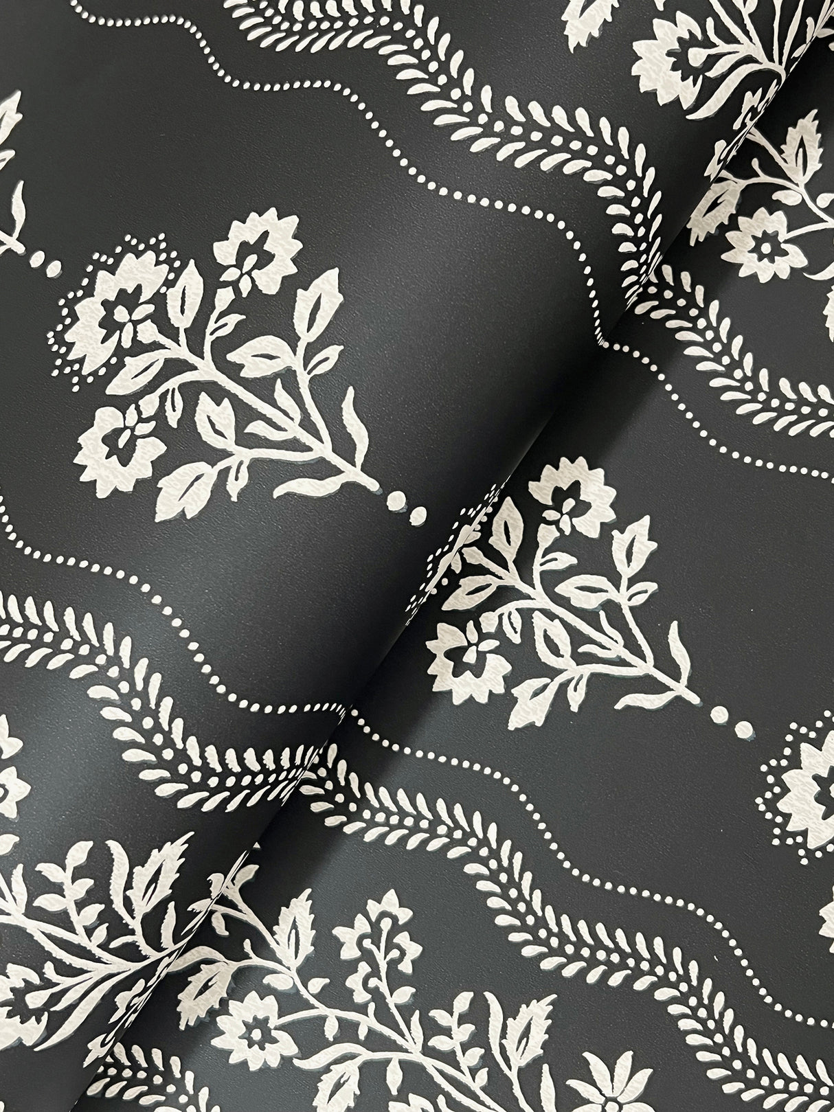 Chesapeake 4199-83724 Lenea Black Floral Stripe Wallpaper