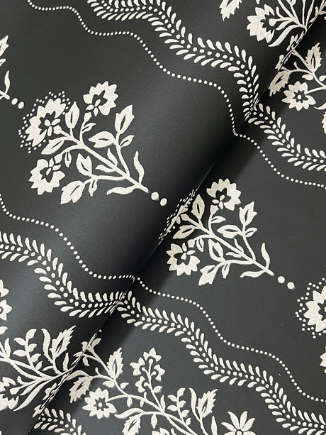 Chesapeake 4199-83724 Lenea Black Floral Stripe Wallpaper