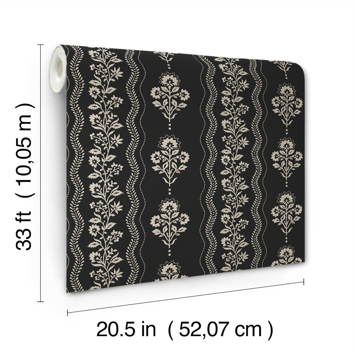 Chesapeake 4199-83724 Lenea Black Floral Stripe Wallpaper
