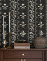 Chesapeake 4199-83724 Lenea Black Floral Stripe Wallpaper