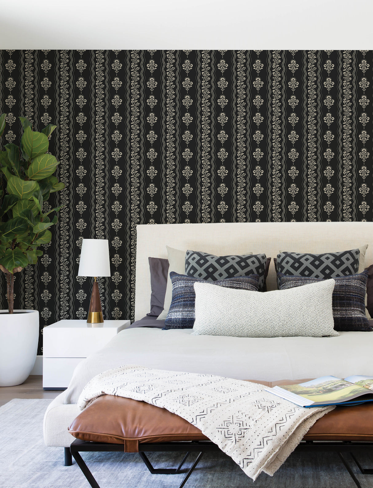 Chesapeake 4199-83724 Lenea Black Floral Stripe Wallpaper