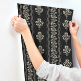 Chesapeake 4199-83724 Lenea Black Floral Stripe Wallpaper