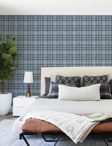 Chesapeake 4199-83736 Perry Dark Blue Plaid Wallpaper