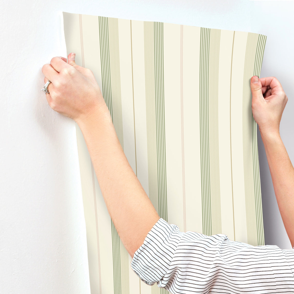 A-Street Prints 4201-20117 Herrgård Green Stripe Wallpaper