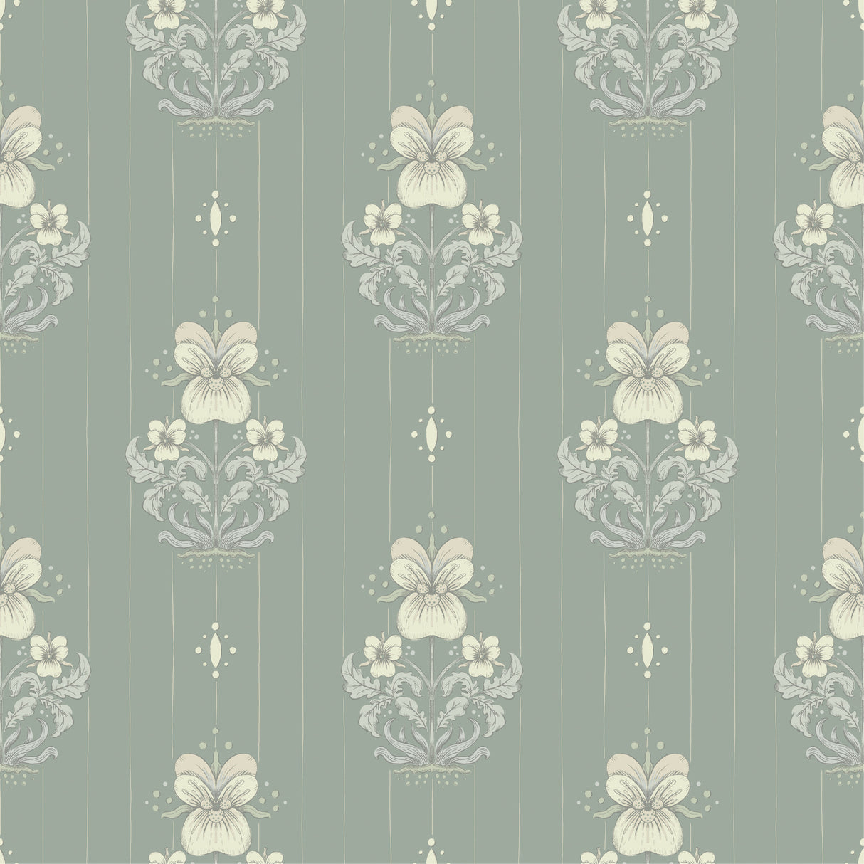 A-Street Prints 4201-48007 Gullvie Seafoam Pansies Wallpaper