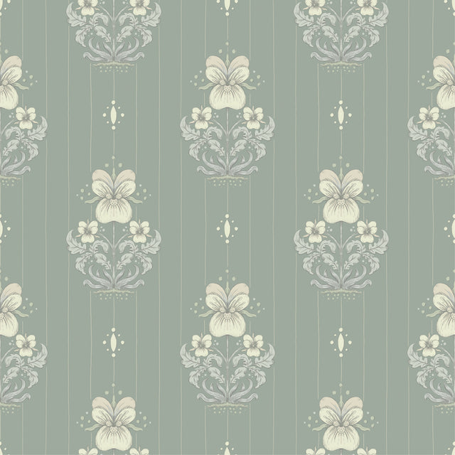 A-Street Prints 4201-48007 Gullvie Seafoam Pansies Wallpaper