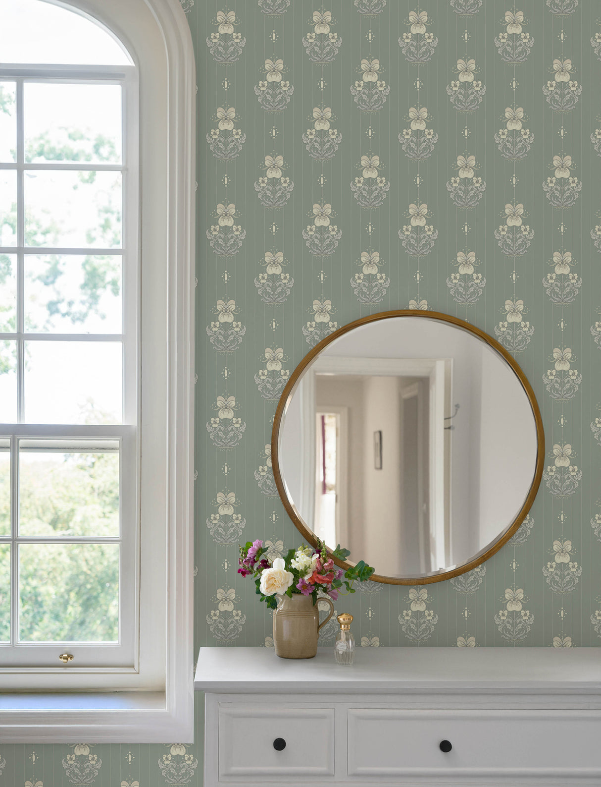 A-Street Prints 4201-48007 Gullvie Seafoam Pansies Wallpaper