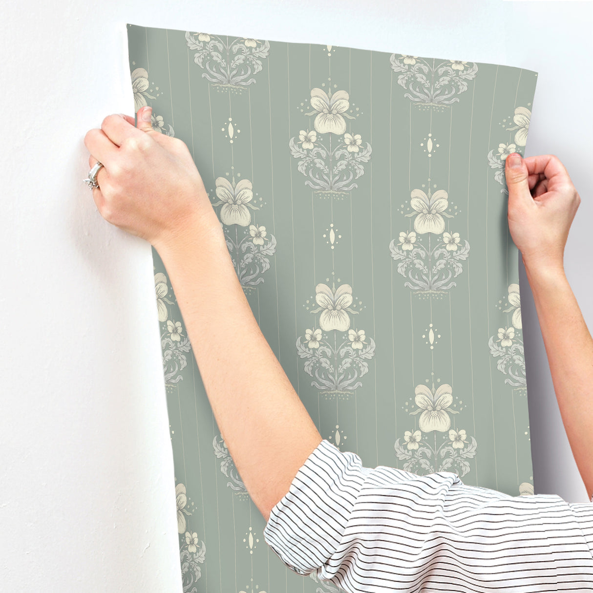 A-Street Prints 4201-48007 Gullvie Seafoam Pansies Wallpaper