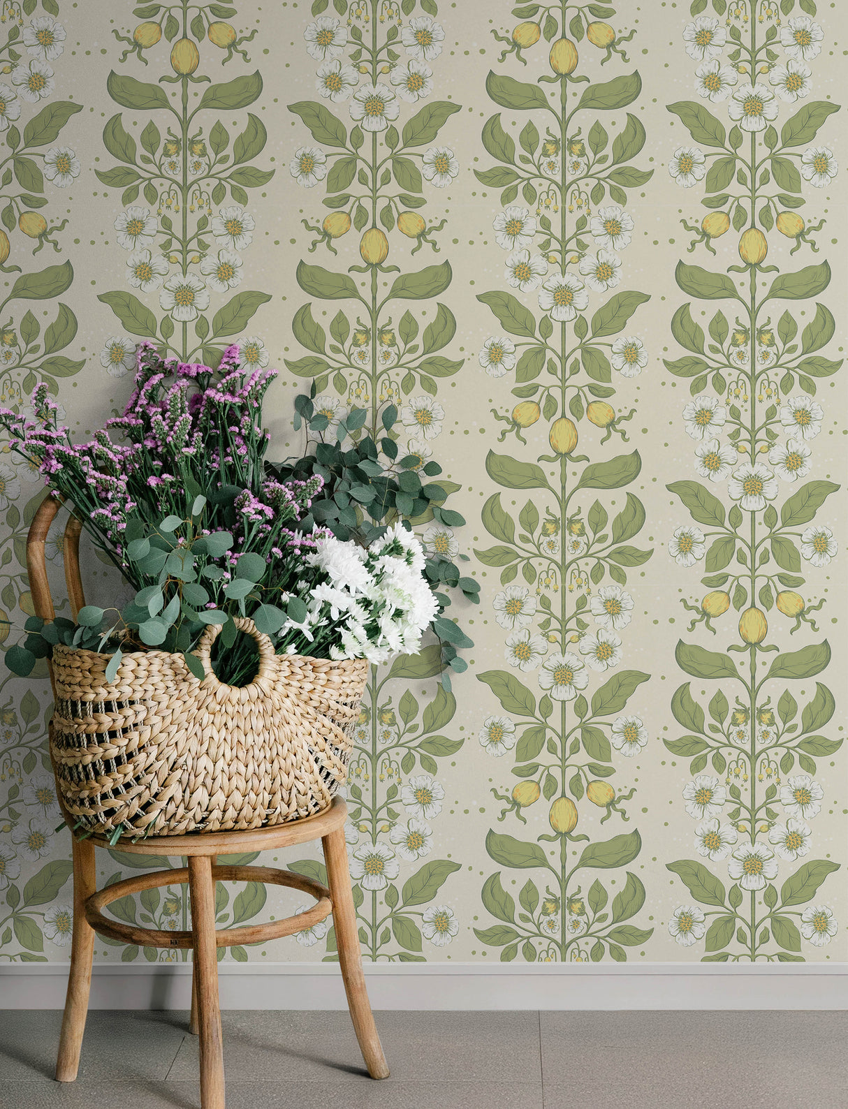 A-Street Prints 4201-48010 Rosa Green Floral Columns Wallpap