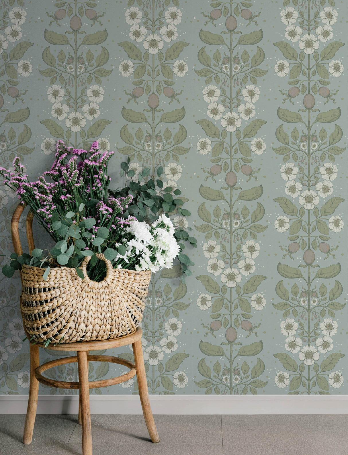 A-Street Prints 4201-48011 Rosa Sky Blue Floral Columns Wall