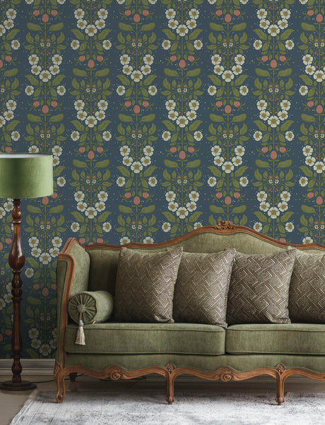 A-Street Prints 4201-48013 Rosa Navy Floral Columns Wallpape