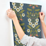 A-Street Prints 4201-48013 Rosa Navy Floral Columns Wallpape
