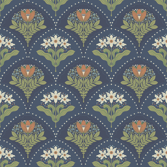 A-Street Prints 4201-48018 Maj Navy Floral Damask Wallpaper