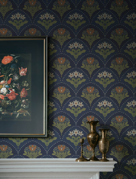 A-Street Prints 4201-48018 Maj Navy Floral Damask Wallpaper