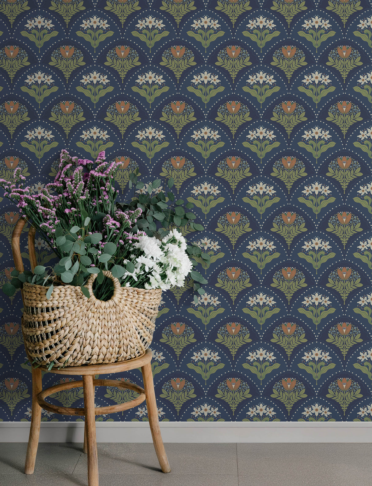 A-Street Prints 4201-48018 Maj Navy Floral Damask Wallpaper
