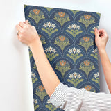 A-Street Prints 4201-48018 Maj Navy Floral Damask Wallpaper