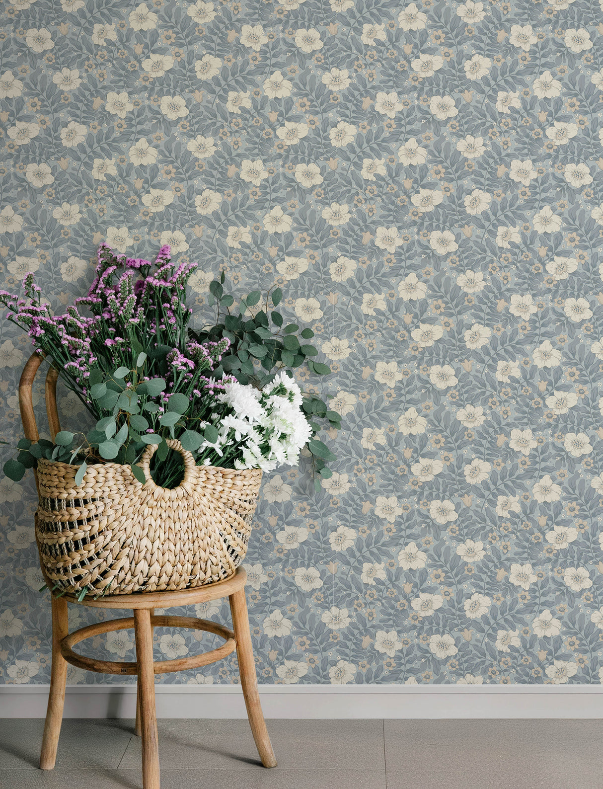 A-Street Prints 4201-48023 Maggan Blue Floral Trail Wallpape