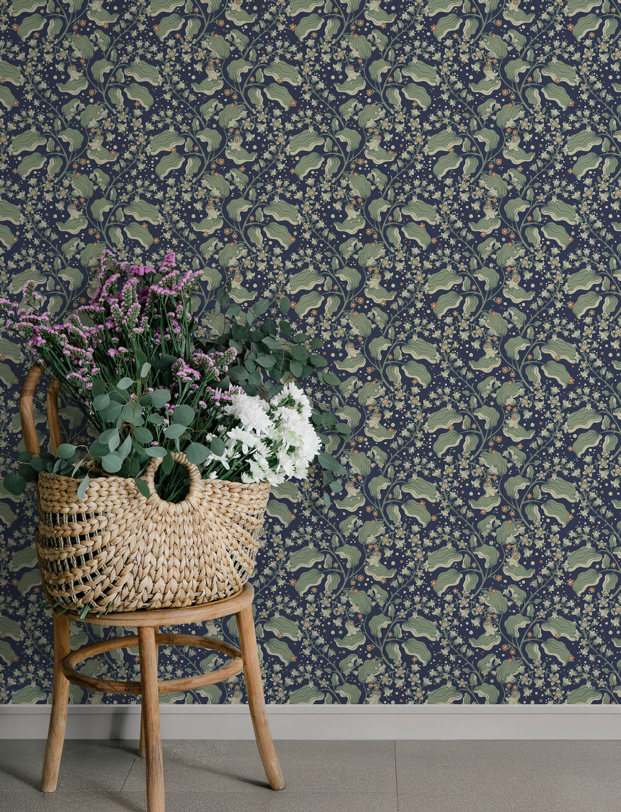 A-Street Prints 4201-48027 Syren Navy Dainty Floral Wallpape