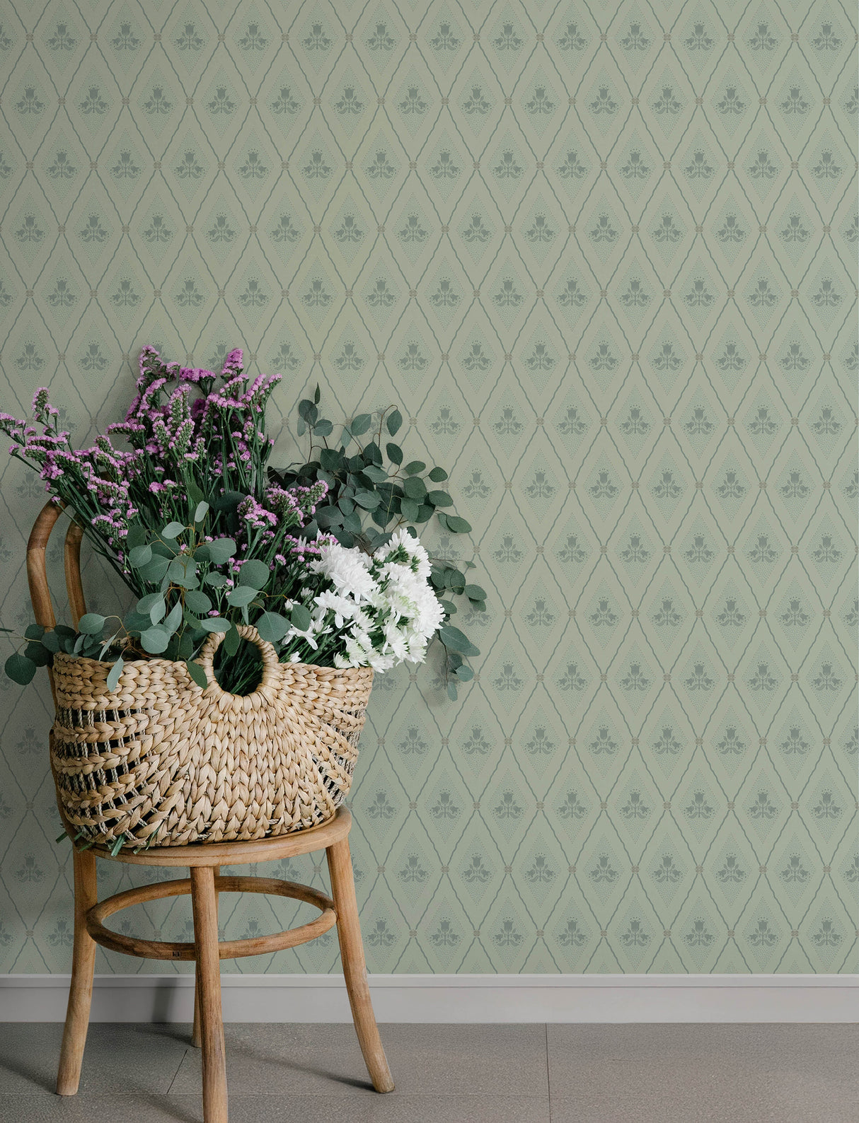 A-Street Prints 4201-48031 Alma Mint Diamond Floral Wallpape