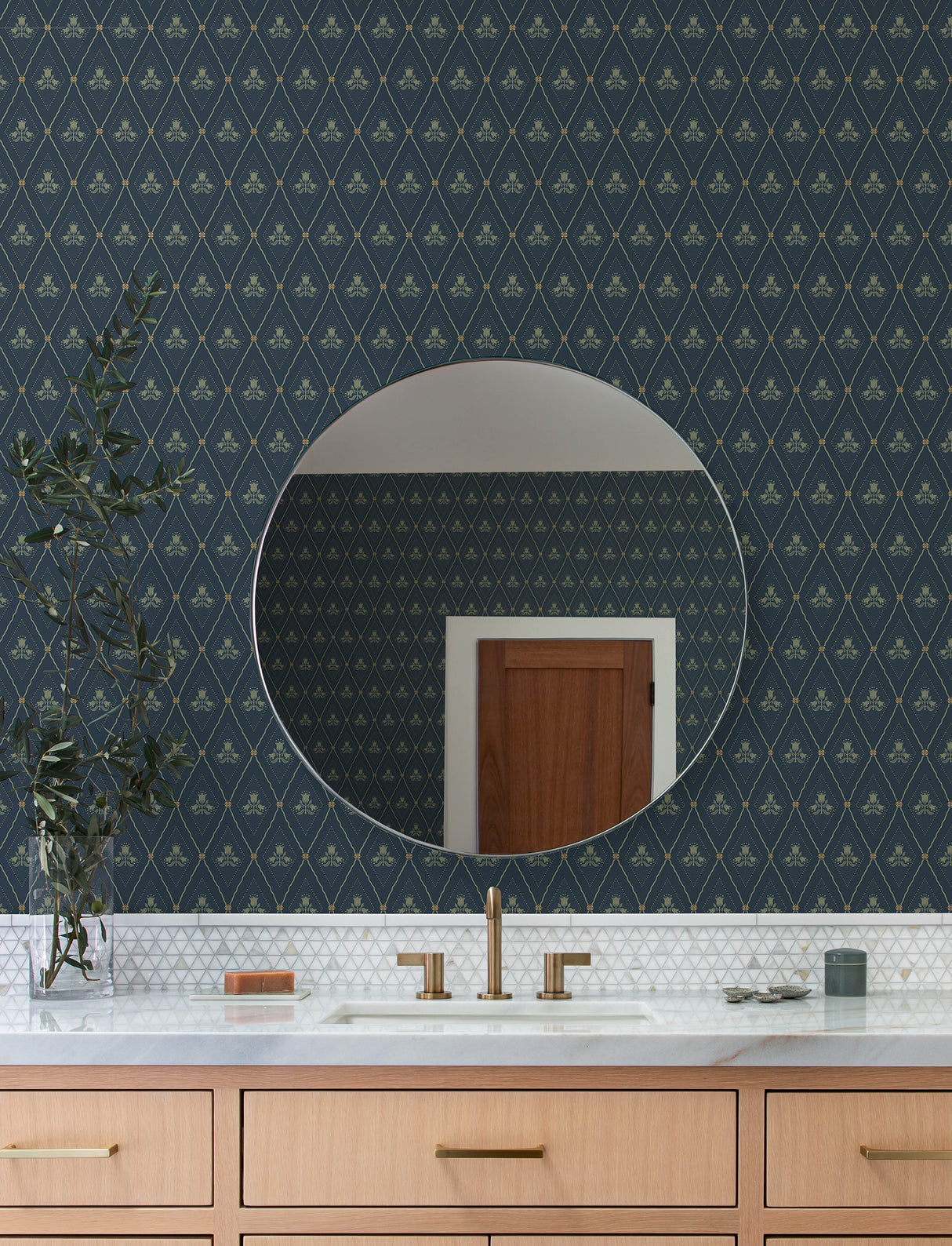A-Street Prints 4201-48033 Alma Navy Diamond Floral Wallpape