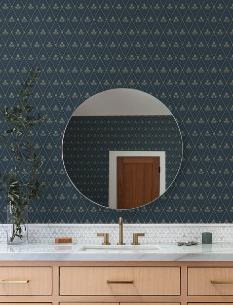 A-Street Prints 4201-48033 Alma Navy Diamond Floral Wallpape