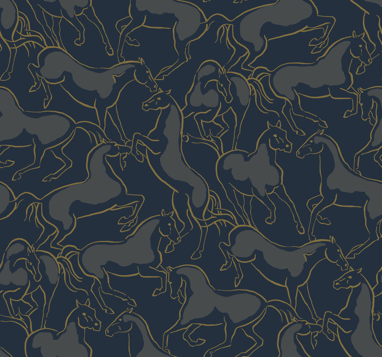Ronald Redding 4211-83506 Dressage Navy Stallions Wallpaper