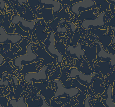 Ronald Redding 4211-83506 Dressage Navy Stallions Wallpaper