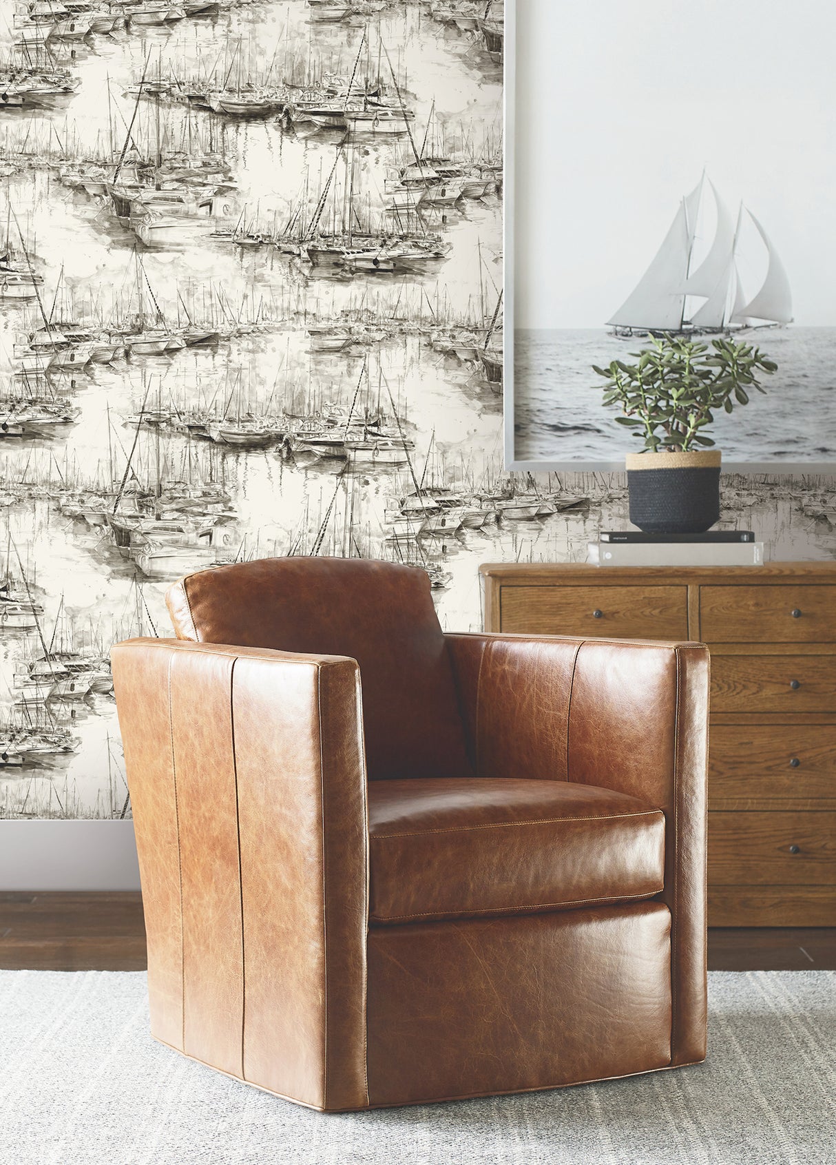 Ronald Redding 4211-83512 Yacht Club Taupe Scenic Wallpaper