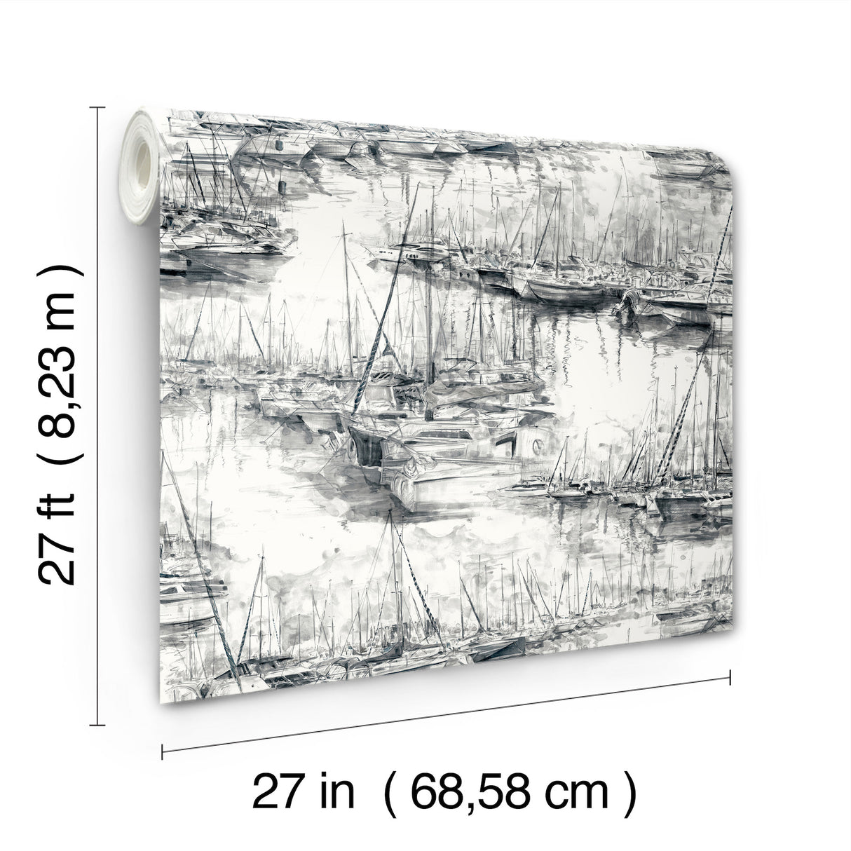 Ronald Redding 4211-83513 Yacht Club Charcoal Scenic Wallpap