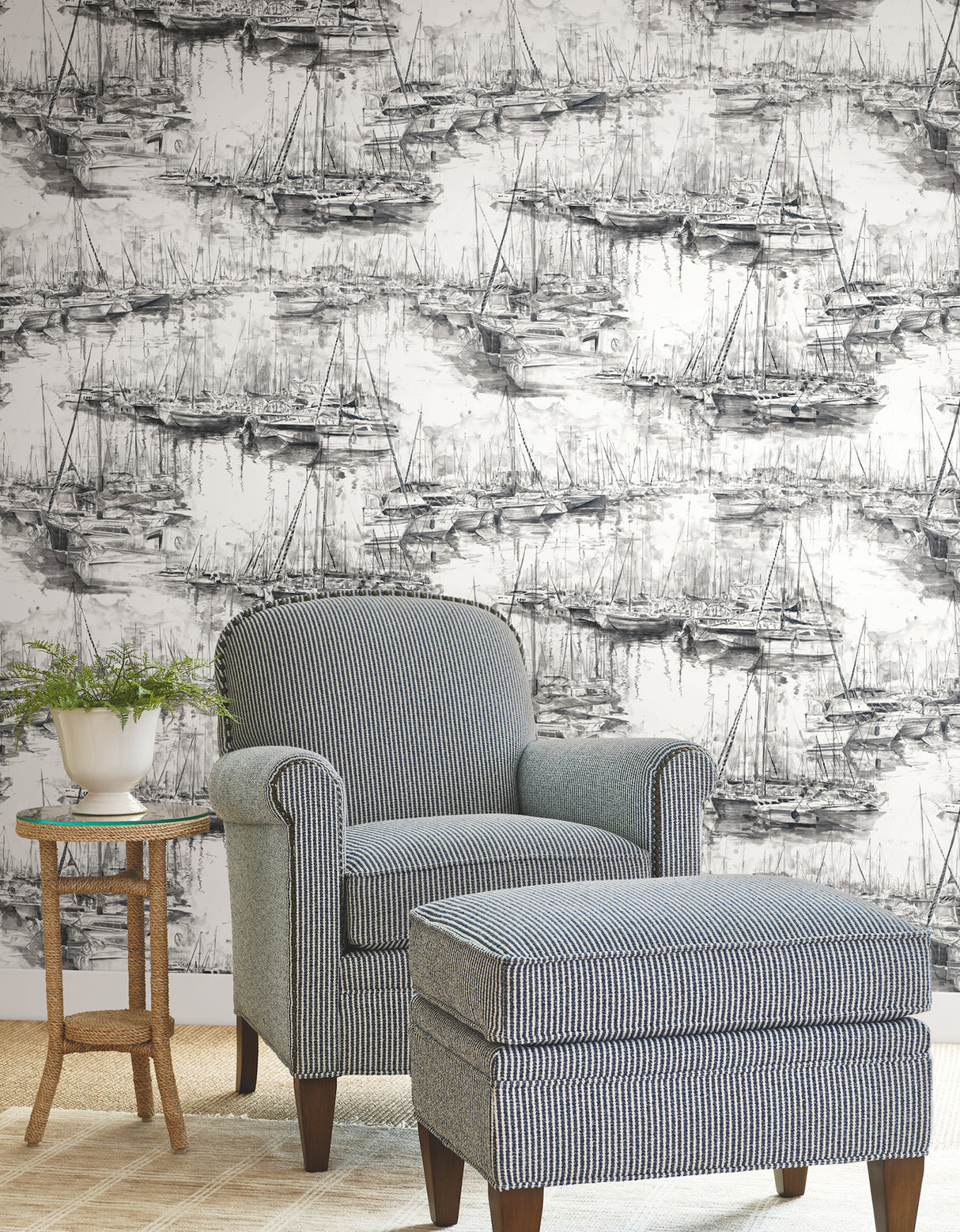 Ronald Redding 4211-83513 Yacht Club Charcoal Scenic Wallpap