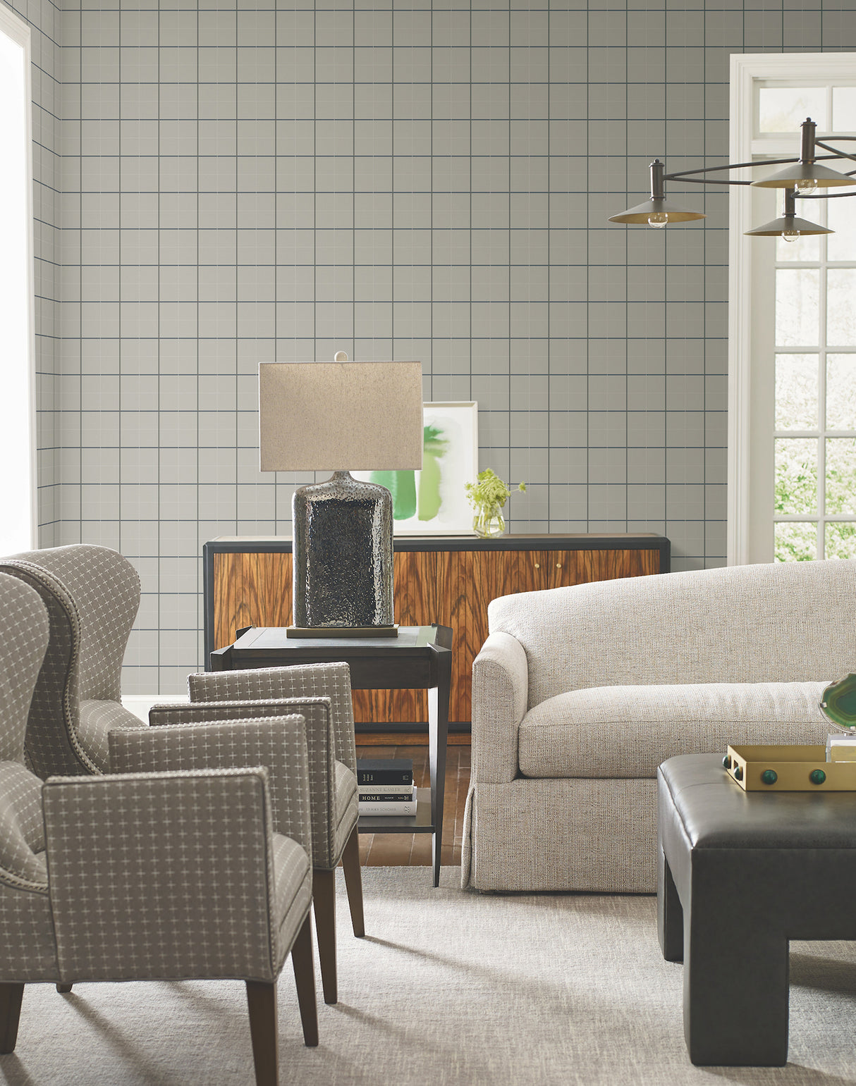 Ronald Redding 4211-83515 Tattersall Grey Plaid Wallpaper