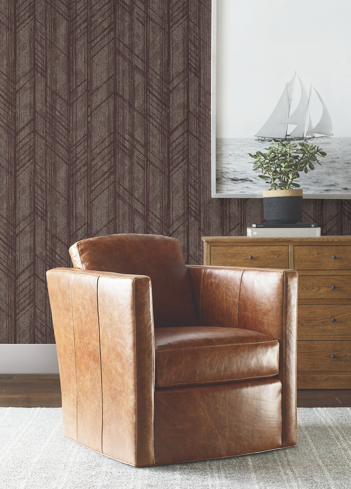 Ronald Redding 4211-83524 Winthrop Merlot Geometric Wallpape