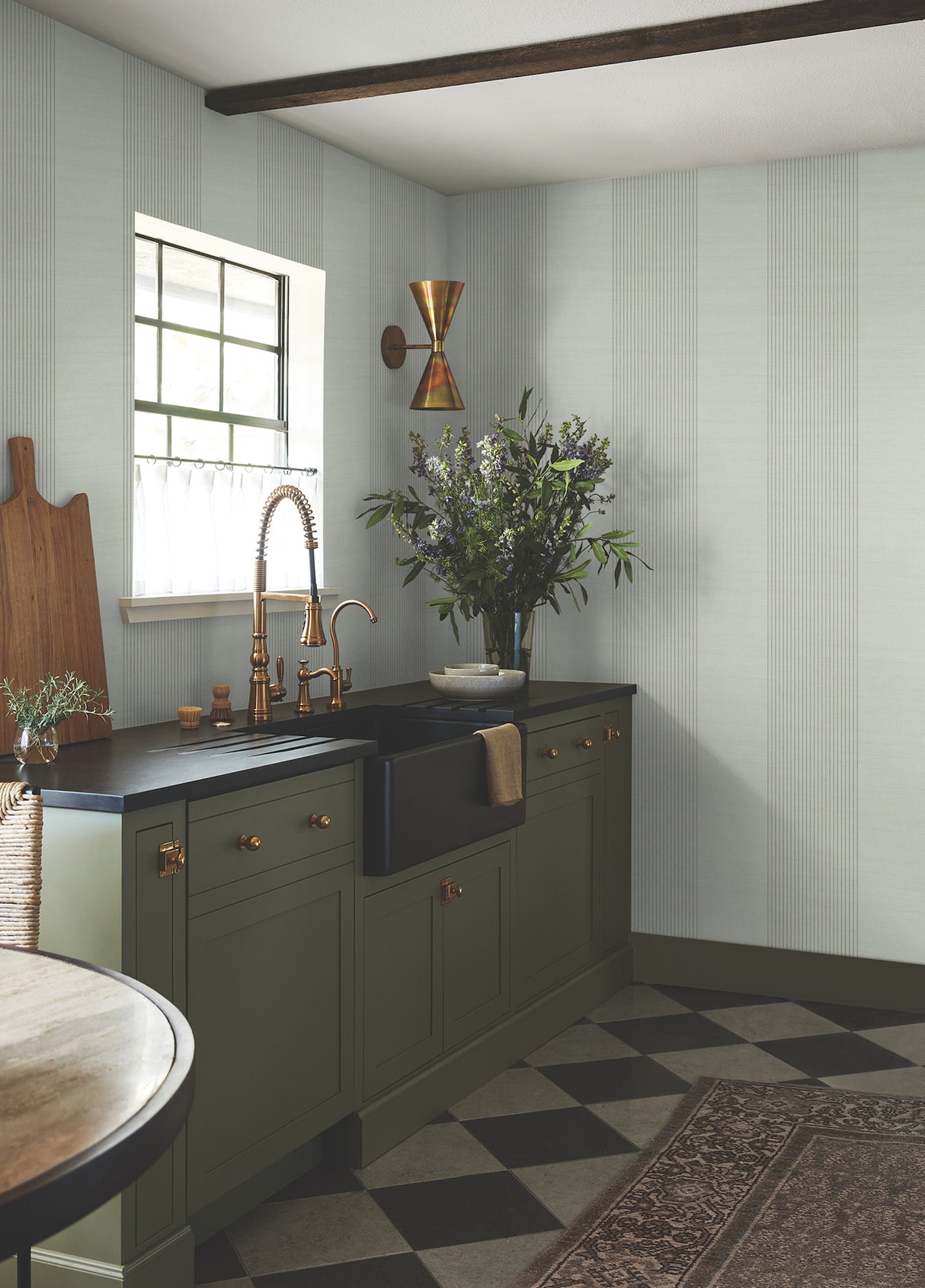 Ronald Redding 4211-83530 Archer Stripe Sage Faux Linen Wall