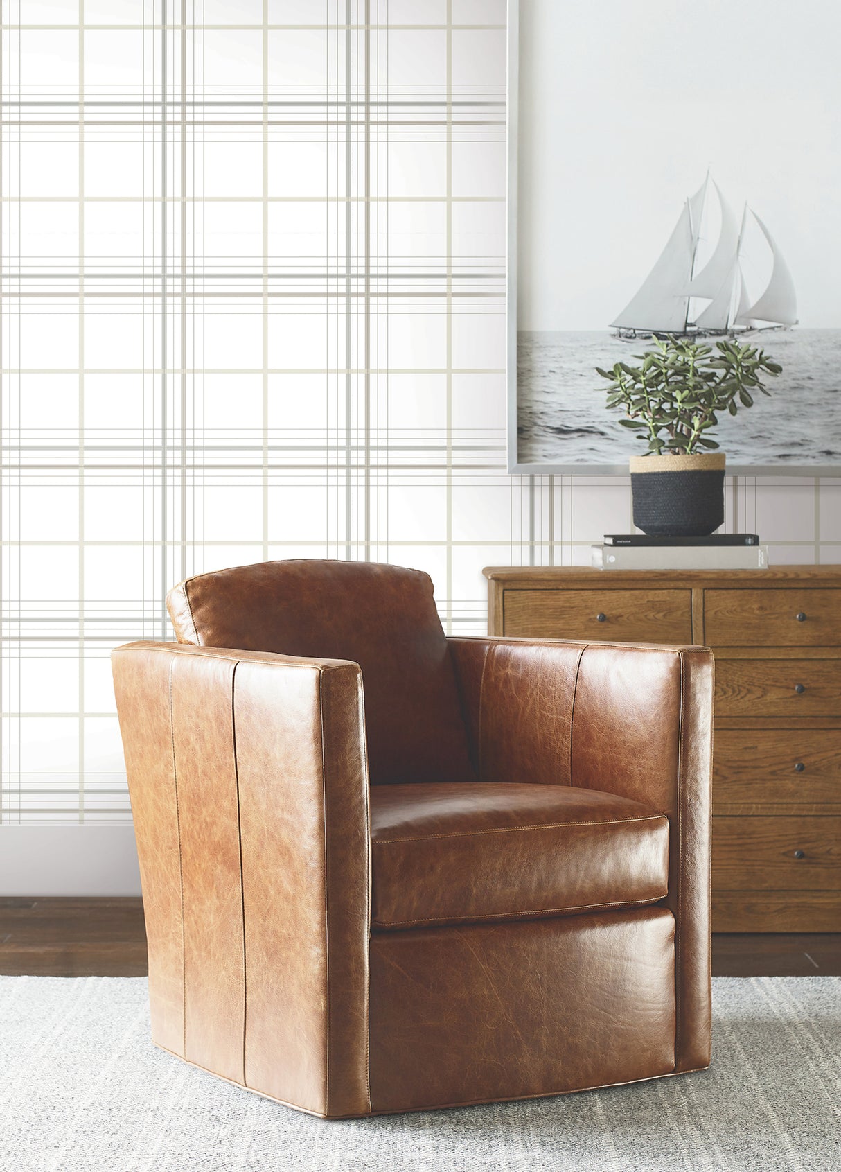 Ronald Redding 4211-83533 Lakeside Plaid White Tailored Wall