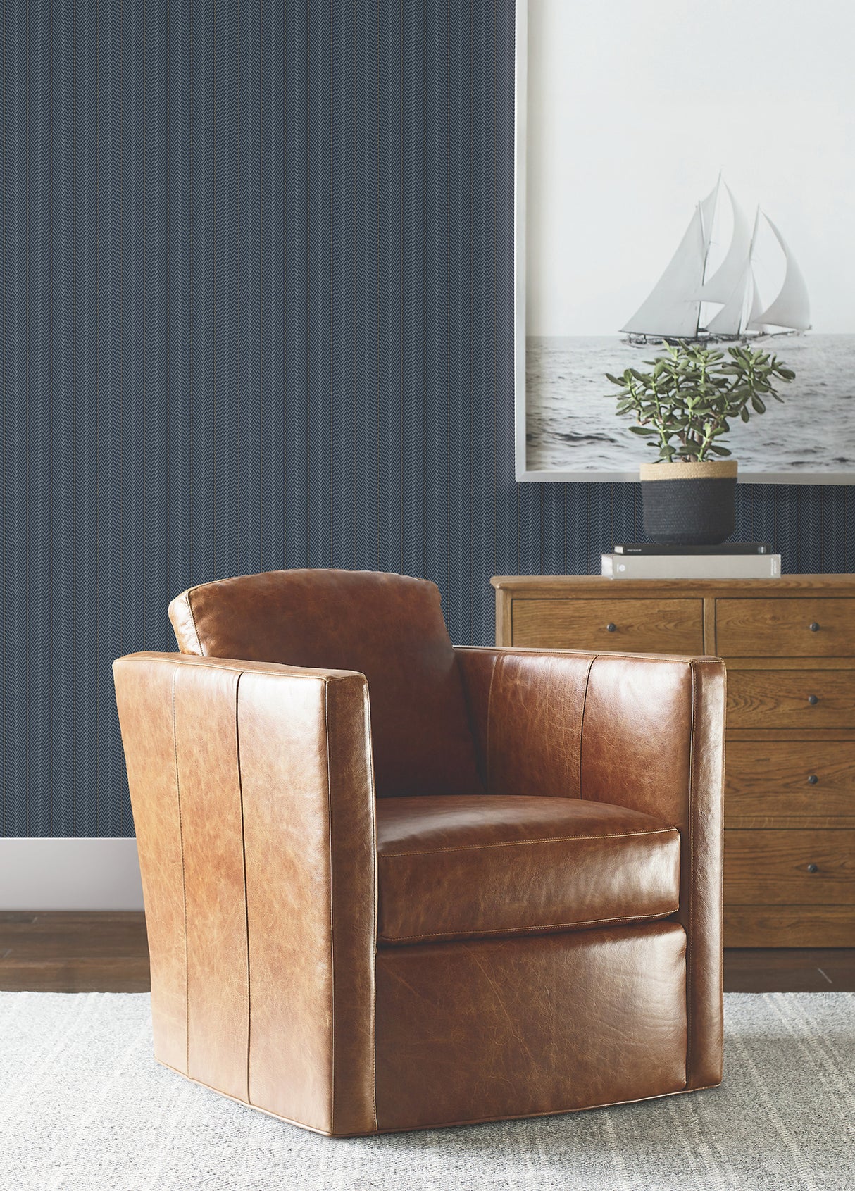 Ronald Redding 4211-83538 Elkan Stripe Navy Herringbone Wall